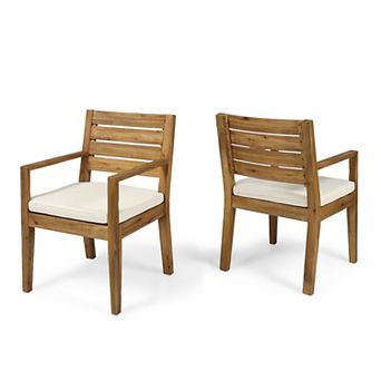 Aoolive Set of 2 Outdoor Acacia Wood Slatted Dining Chairs with Water-Resistant Cushions