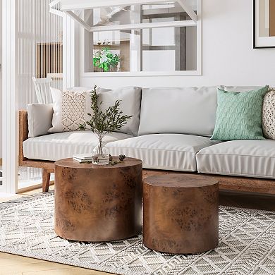 Aoolive Modern Wood Nesting Coffee Table Set - 2-Piece Round Minimalist Accent Tables