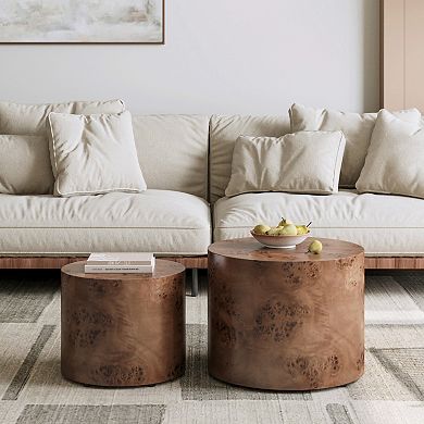 Aoolive Modern Wood Nesting Coffee Table Set - 2-Piece Round Minimalist Accent Tables