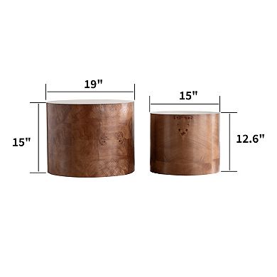 Aoolive Modern Wood Nesting Coffee Table Set - 2-Piece Round Minimalist Accent Tables