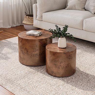Aoolive Modern Wood Nesting Coffee Table Set - 2-Piece Round Minimalist Accent Tables