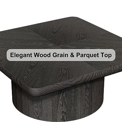 Aoolive Modern 35-in. Square Coffee Table with Wood Veneer Top and Cylindrical Ribbed Base