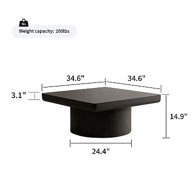 Aoolive Modern 35-in. Square Coffee Table with Wood Veneer Top and Cylindrical Ribbed Base