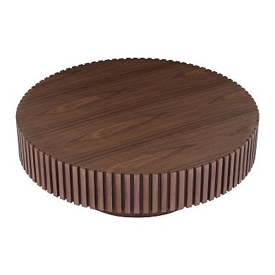 Aoolive Modern 31.49" Round Coffee Table - Stylish Drum Pedestal Base for Small Spaces
