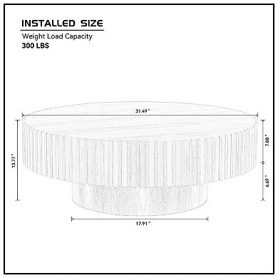 Aoolive Modern 31.49" Round Coffee Table - Stylish Drum Pedestal Base for Small Spaces