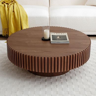 Aoolive Modern 31.49" Round Coffee Table - Stylish Drum Pedestal Base for Small Spaces