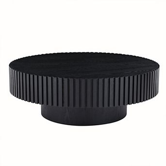 Aoolive Modern 31.49" Round Coffee Table - Stylish Drum Pedestal Base for Small Spaces