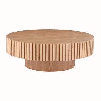 Aoolive Modern 31.49" Round Coffee Table - Stylish Drum Pedestal Base for Small Spaces
