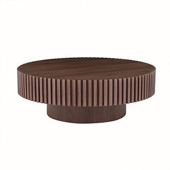 Aoolive Modern 31.49" Round Coffee Table - Stylish Drum Pedestal Base for Small Spaces