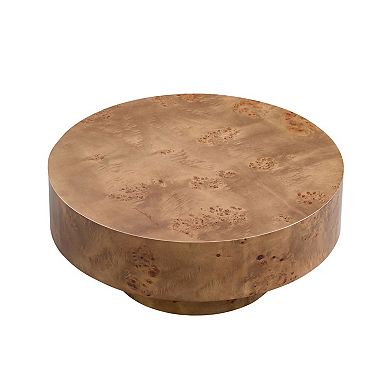 Aoolive Modern 31.49" Round Coffee Table with Burl Wood Veneer & Sturdy Pedestal Base