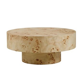 Aoolive Modern 31.49" Round Coffee Table with Burl Wood Veneer & Sturdy Pedestal Base