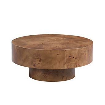 Aoolive Modern 31.49" Round Coffee Table with Burl Wood Veneer & Sturdy Pedestal Base