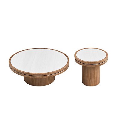 Aoolive Nest & Stack Round 2-Piece Coffee Table Set with Sintered Stone Top & Durable MDF Base