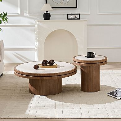Aoolive Nest & Stack Round 2-Piece Coffee Table Set with Sintered Stone Top & Durable MDF Base