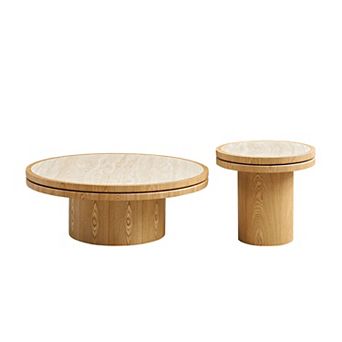 Aoolive Nest & Stack Round 2 pc Coffee Table Set with Sintered Stone Top & Durable MDF Base