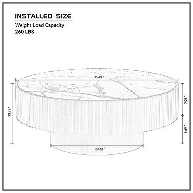 Aoolive Modern 35.43" Round Sintered Stone Coffee Table, Luxury Drum Pedestal Base