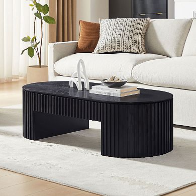 Aoolive Modern 51-in. Oval Coffee Table with Storage Drawer & Sculpted Pedestal Base