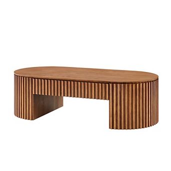 Aoolive Modern 51 in Oval Coffee Table with Storage Drawer & Sculpted Pedestal Base