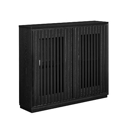 Aoolive Mid-Century Modern Fluted Sideboard, 2-Door Buffet Storage Cabinet with 2 Outlet Holes