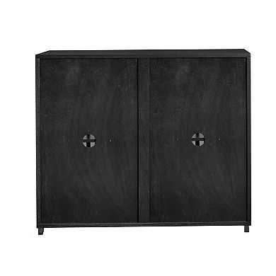 Aoolive Mid-Century Modern Fluted Sideboard, 2-Door Buffet Storage Cabinet with 2 Outlet Holes