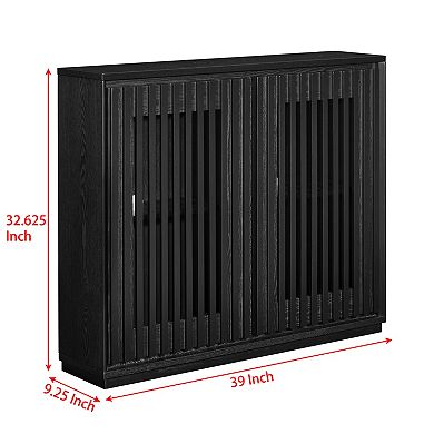 Aoolive Mid-Century Modern Fluted Sideboard, 2-Door Buffet Storage Cabinet with 2 Outlet Holes