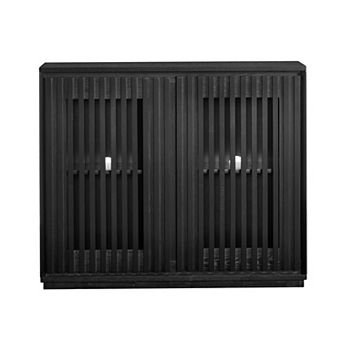 Aoolive Mid-Century Modern Fluted Sideboard, 2-Door Buffet Storage Cabinet with 2 Outlet Holes