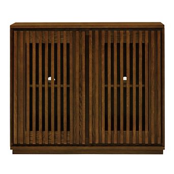 Aoolive Mid-Century Modern Fluted Sideboard, 2-Door Buffet Storage Cabinet with 2 Outlet Holes