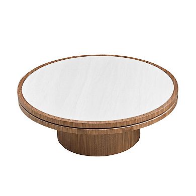 Aoolive 35" Round Sintered Stone Coffee Table with Modern MDF Pedestal Base