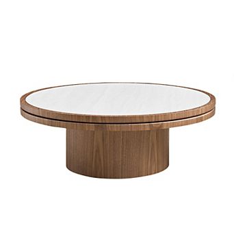 Aoolive 35" Round Sintered Stone Coffee Table with Modern MDF Pedestal Base