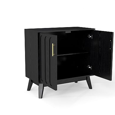 Aoolive Modern Fluted Sideboard Buffet Cabinet with Adjustable Shelves & Solid Wood Legs