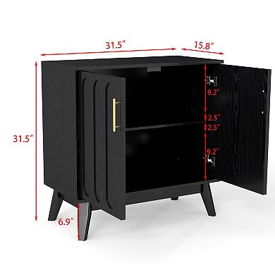 Aoolive Modern Fluted Sideboard Buffet Cabinet with Adjustable Shelves & Solid Wood Legs