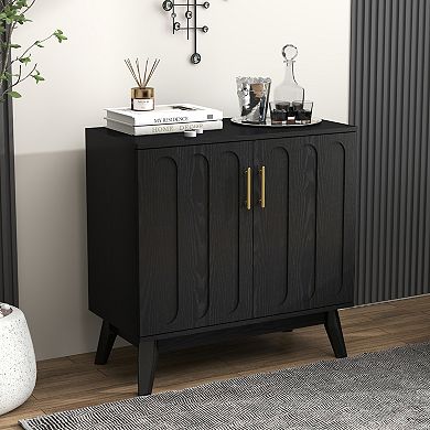 Aoolive Modern Fluted Sideboard Buffet Cabinet with Adjustable Shelves & Solid Wood Legs
