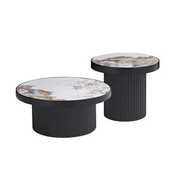 Aoolive Set of 2 Round Sintered Stone Coffee Tables - Versatile Nesting Side Tables for Living Room
