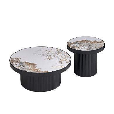 Aoolive Set of 2 Round Sintered Stone Coffee Tables - Versatile Nesting Side Tables for Living Room
