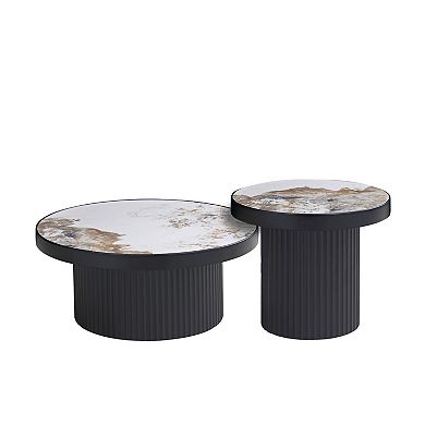 Aoolive Set of 2 Round Sintered Stone Coffee Tables - Versatile Nesting Side Tables for Living Room