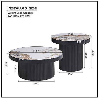 Aoolive Set of 2 Round Sintered Stone Coffee Tables - Versatile Nesting Side Tables for Living Room