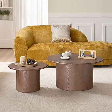 Aoolive 2-Piece Round Coffee Table Set for Living Room