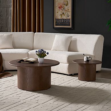 Aoolive 2-Piece Round Coffee Table Set for Living Room