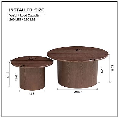 Aoolive 2-Piece Round Coffee Table Set for Living Room