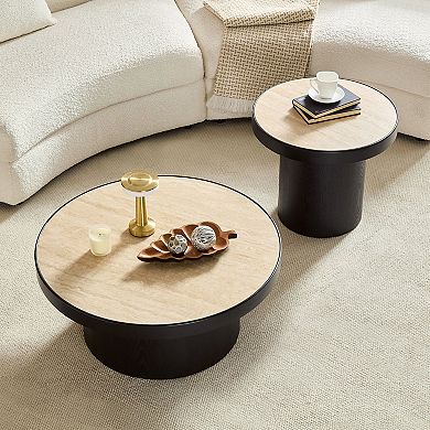 Aoolive Modern 2-Piece Coffee Table Set - Round Sintered Stone Accent Tables for Living Room