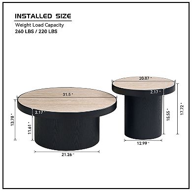 Aoolive Modern 2-Piece Coffee Table Set - Round Sintered Stone Accent Tables for Living Room