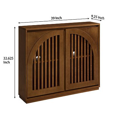 Aoolive Mid-Century Modern Fluted Sideboard, 2-Door Buffet Cabinet with Storage & Outlet Holes