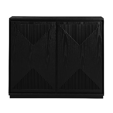 Aoolive Modern V-Shape Fluted Sideboard Slim Storage Cabinet Coffee Bar with Outlets