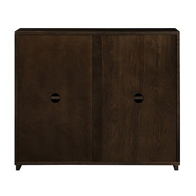 Aoolive Modern V-Shape Fluted Sideboard Slim Storage Cabinet Coffee Bar with Outlets