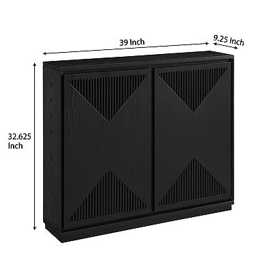 Aoolive Modern V-Shape Fluted Sideboard Slim Storage Cabinet Coffee Bar with Outlets
