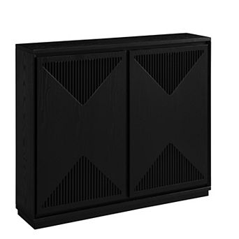 Aoolive Modern V-Shape Fluted Sideboard Slim Storage Cabinet Coffee Bar with Outlets