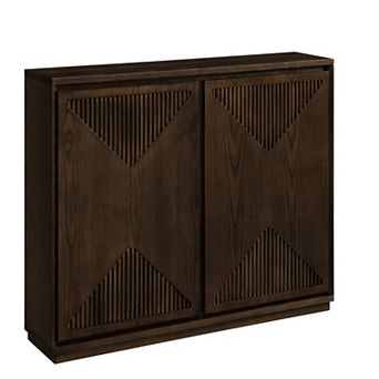 Aoolive Modern V-Shape Fluted Sideboard Slim Storage Cabinet Coffee Bar with Outlets