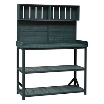 Aoolive 65" Fir Wood Outdoor Potting Bench, Farmhouse Garden Workstation with 4 Shelves