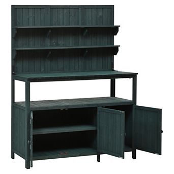 Aoolive 50" Solid Fir Wood Potting Bench with Hutch & Cabinets - Large Garden Workstation