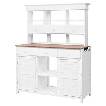 Aoolive Fir Wood Garden Potting Bench, 65.7" Tall Outdoor Storage Workstation with 6 Drawers